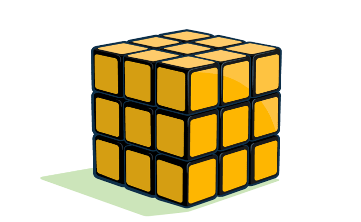 Illustration of a Rubiks cube where every side is yellow.